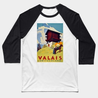 Valais, Switzerland, Ski Poster Baseball T-Shirt